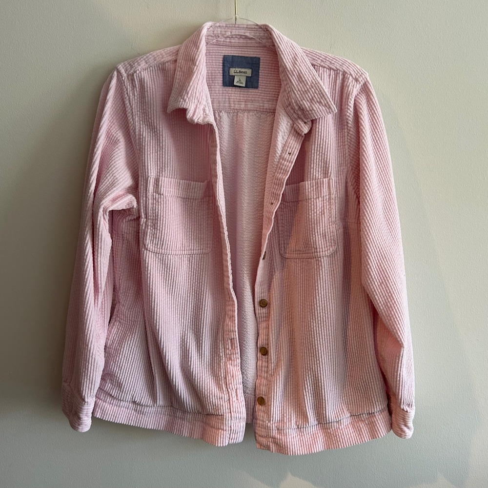 L.L. Bean Corduroy Shacket Pink Large Button Front Cotton Pockets